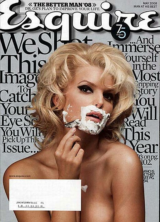 Jessica Simpson shaving. Esquire front cover. May 2008
